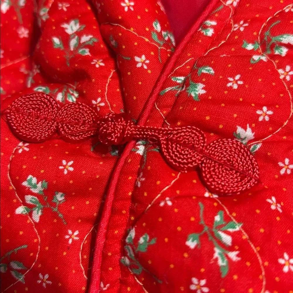 Fly horse women’s medium maxi quilt dress robe floral Asian inspired split back